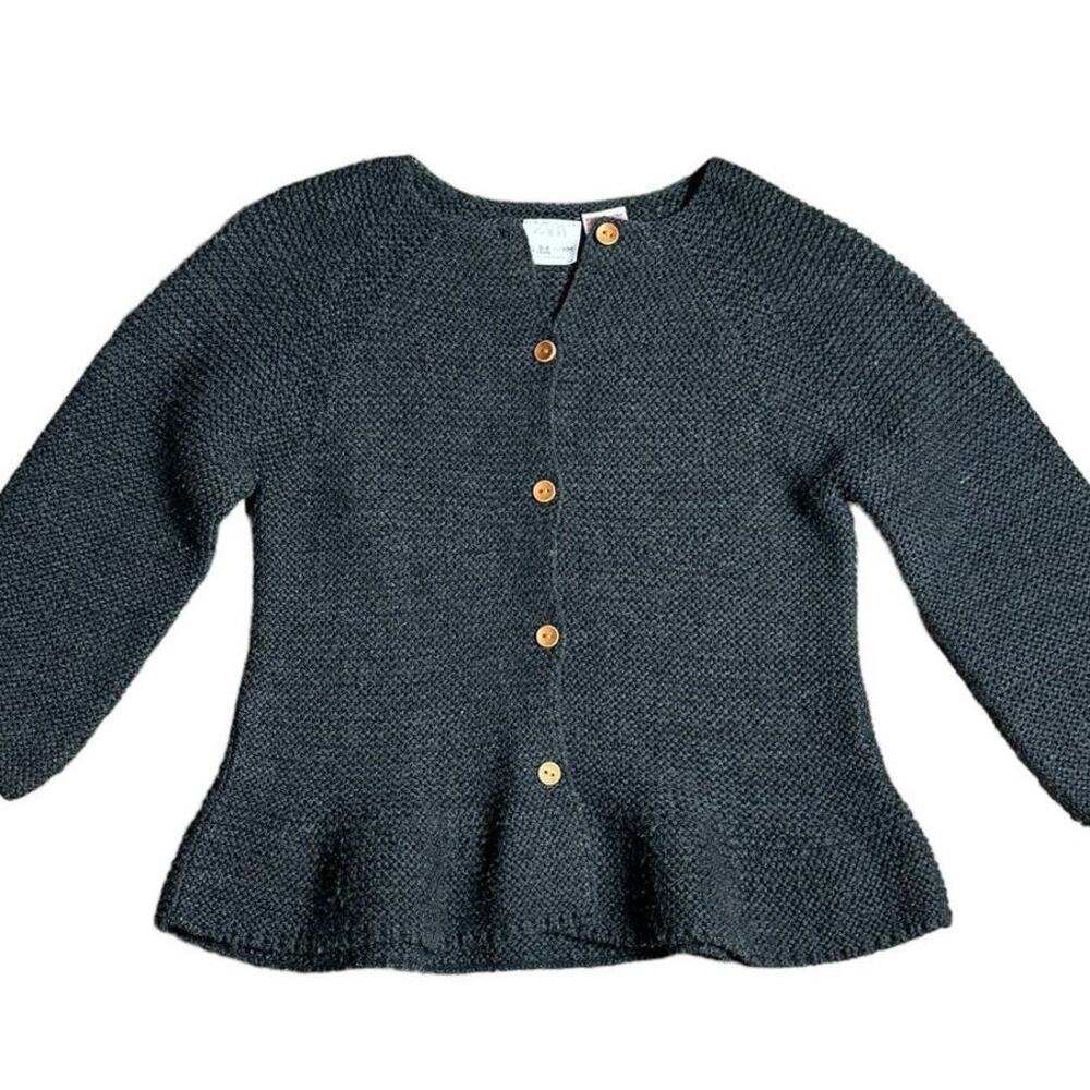 Zara Dark Charcoal Knit Button-Front Peplum Sweater